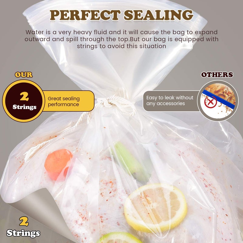SCENGCLOS Brining Bag, 26"Ã—22", 2 Pack, Extra Large Turkey Brine Bag with 2 Strings and 2 Larger Clips, Thickened materials, Double Track Zippers Brine Bags, Brining Bags for Turkey, Ham, Beef, Marinade - Image 3